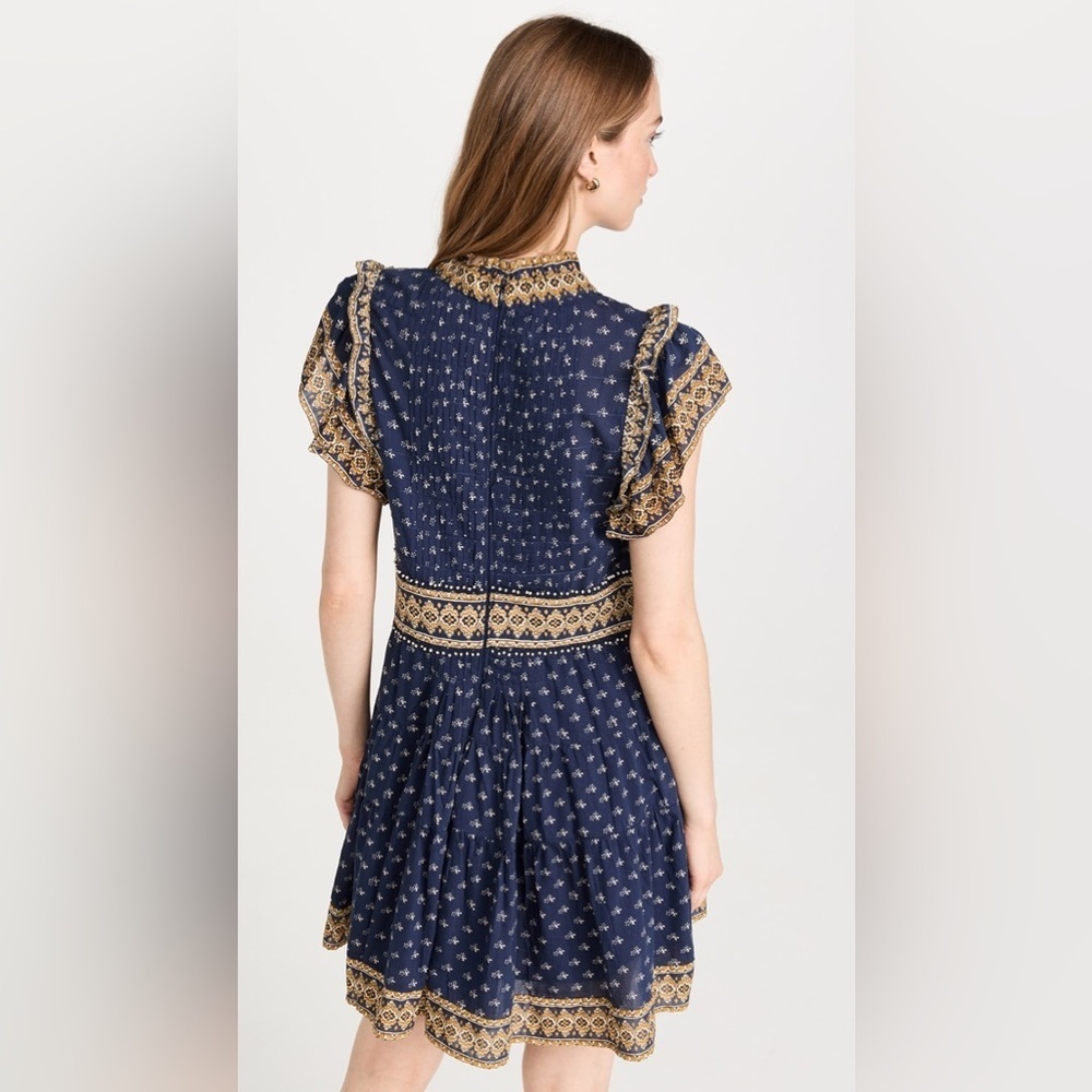 New! Sea New York Arlita Print Navy and Gold Flutter Tunic Mini Dress 💙 XS - Picture 8 of 8